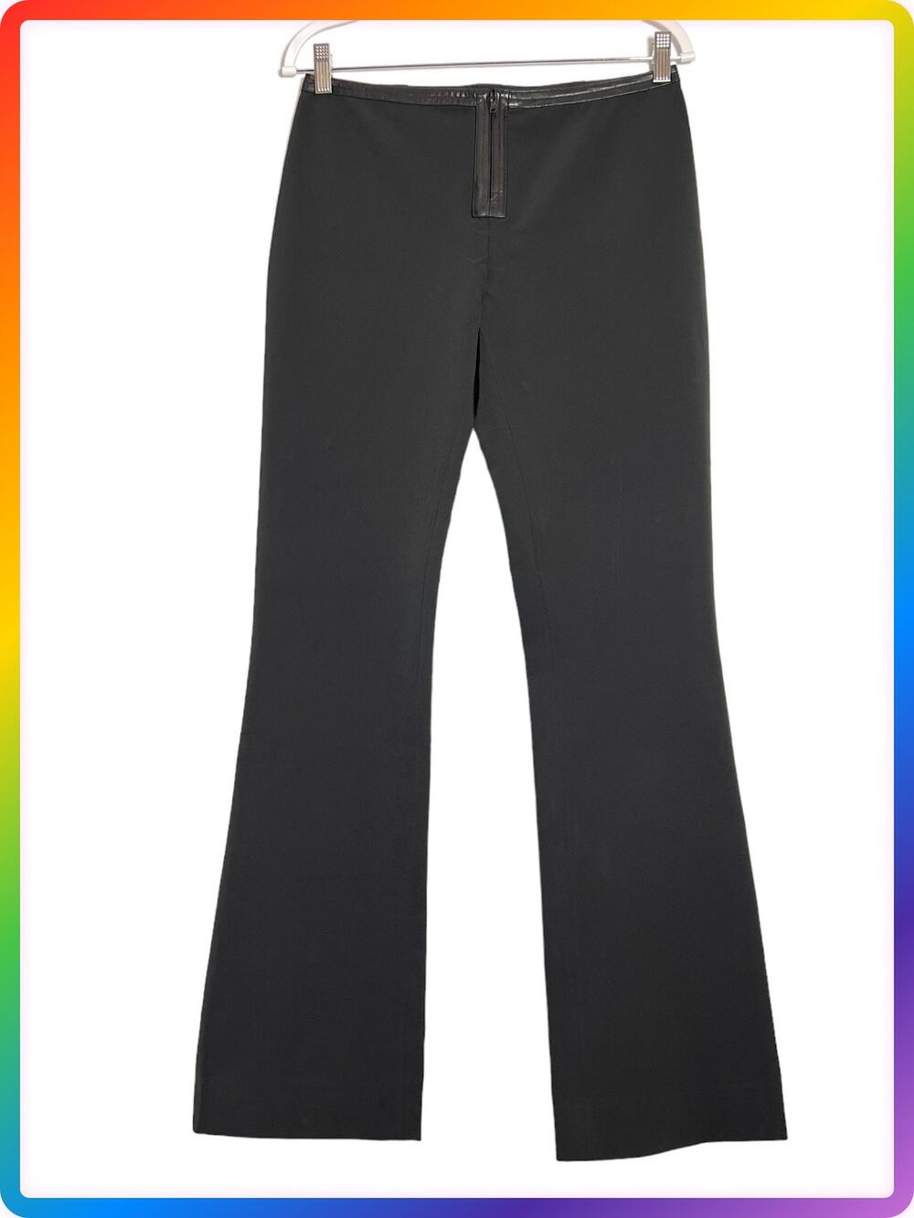 Theory Faux Leather Trim Straight Leg Pants Size 8 Black Cordura Trousers